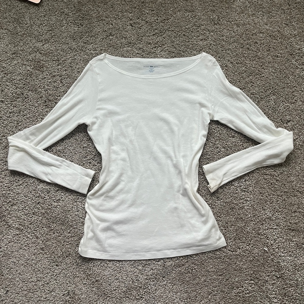 Brandy Melville White Long Sleeve Jennie Boatneck Top
